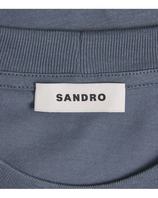 Sandro Blue Organic Cotton Logo T-Shirt for men