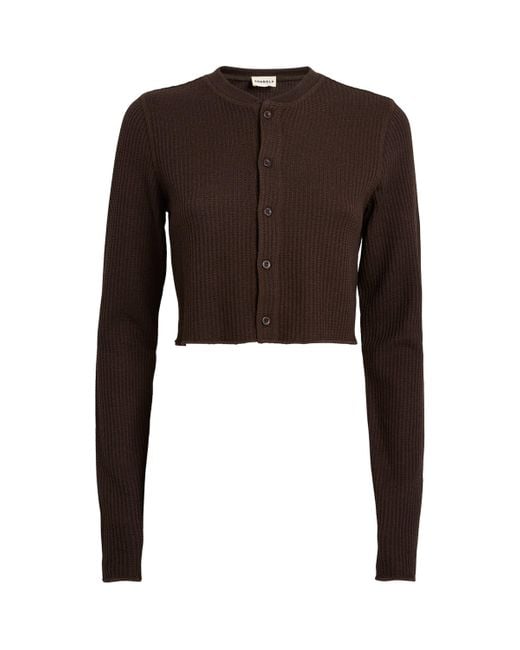 ADANOLA Brown Cropped Waffle Cardigan