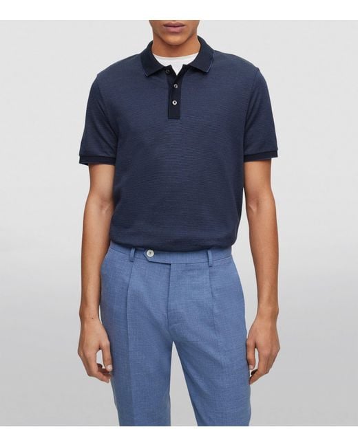 Boss Blue Cotton-Silk Polo Shirt for men