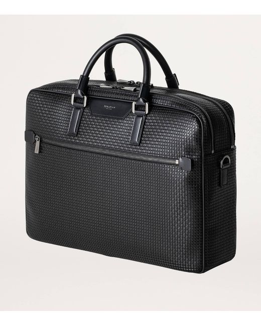 Serapian Black Coated Canvas-Leather Briefcase for men