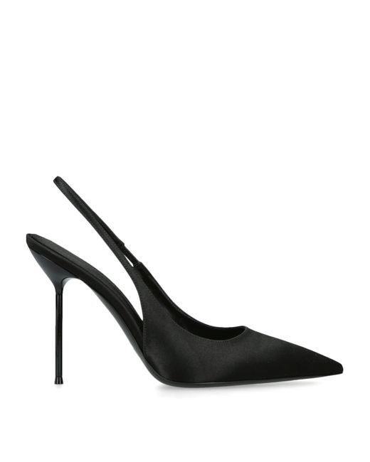 Paris Texas Black Satin Lidia Slingback Pumps 105