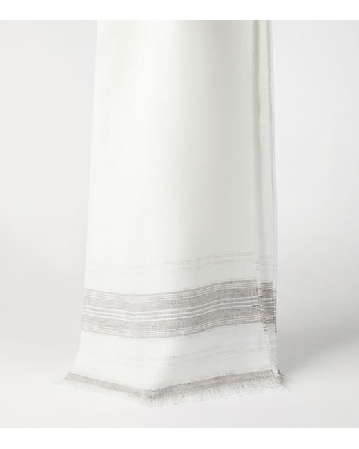 Brunello Cucinelli White Linen Stripe Scarf for men