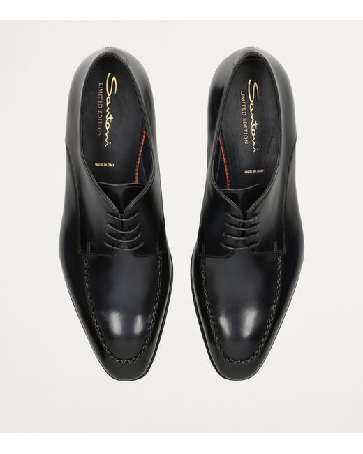 Santoni Black Leather Derby Shoes for men