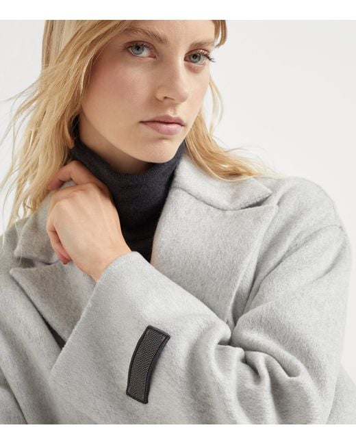 Brunello Cucinelli White Cashmere Double-Breasted Peacoat