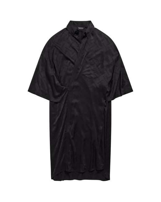 Balenciaga Black Satin Logo Midi Wrap Dress