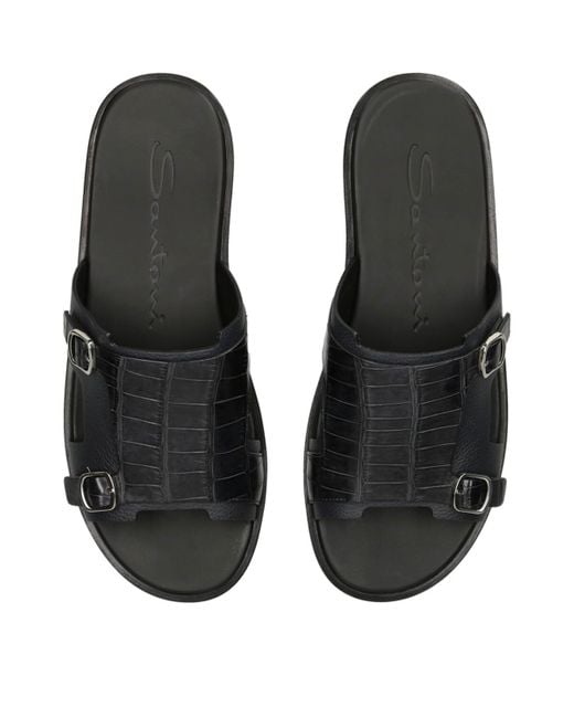 Santoni Black Crocodile Monk Sandals for men