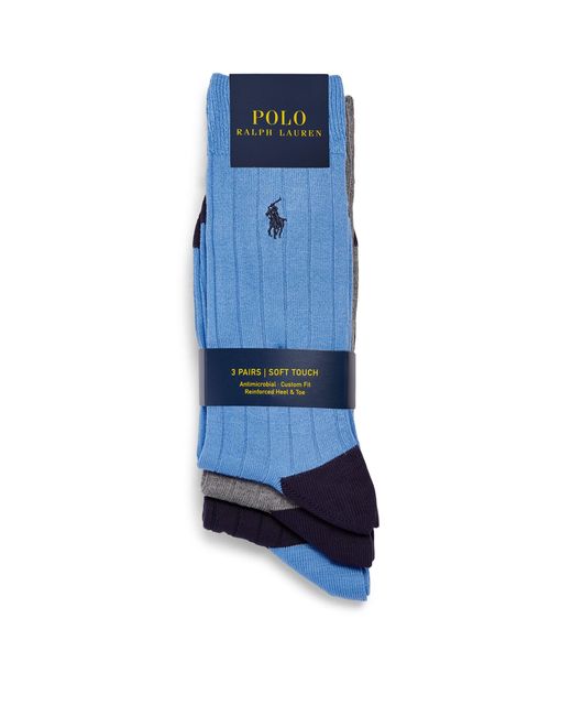 Polo Ralph Lauren Blue Ribbed Polo Pony Crew Socks (pack Of 3) for men