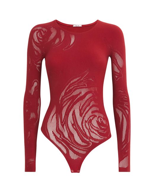 Wolford Red Rose Net Bodysuit