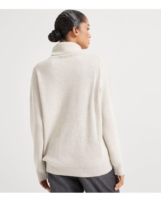 Brunello Cucinelli White Cashmere High-Neck Sweater
