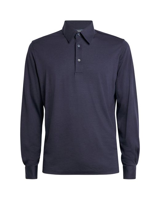 Herno Blue Wool Jersey Long-Sleeve Polo Shirt for men