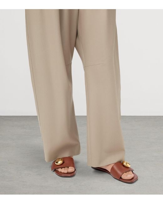 Loewe Brown Leather Pebble Slides