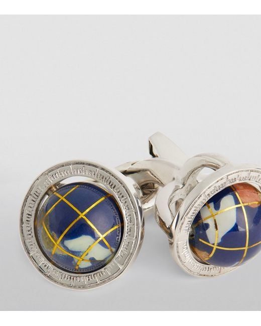 Tateossian Natural Sterling And Lapis Lazuli Globe Cufflinks for men