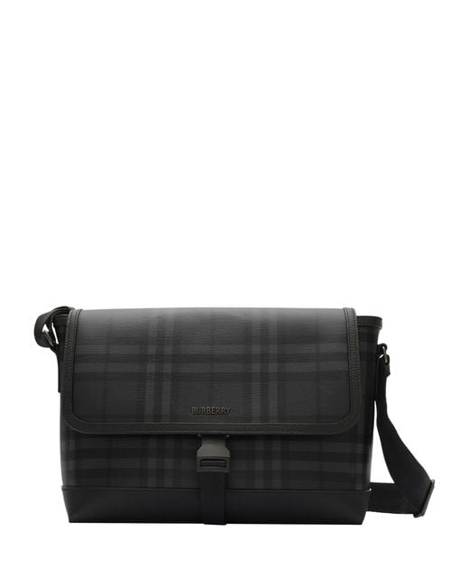 Burberry Black City Check Messenger Bag for men