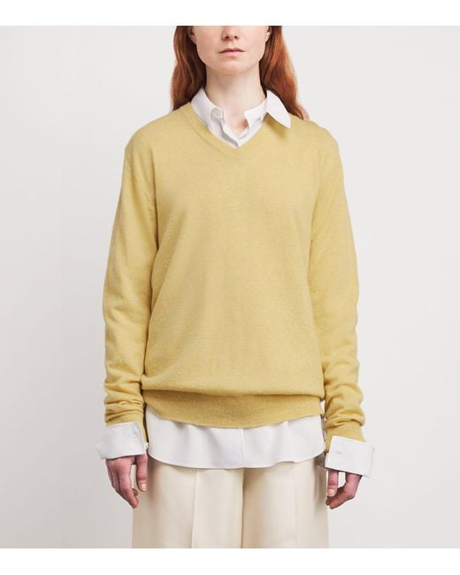 The Row Yellow Nian Cashmere V-Neck Sweater