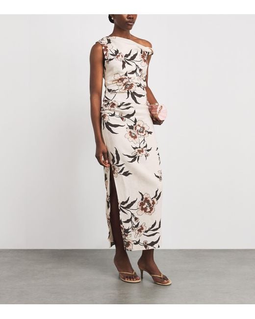 Sir White Linen One-Shoulder Peony Top