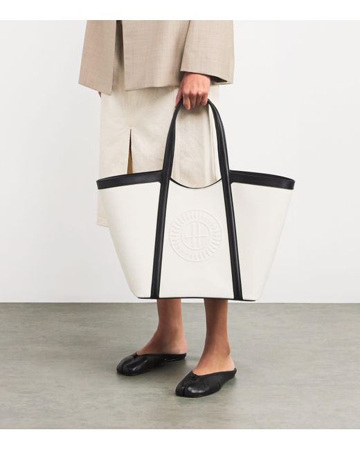 Harrods White Large Canvas-Leather Embossed Tote Bag