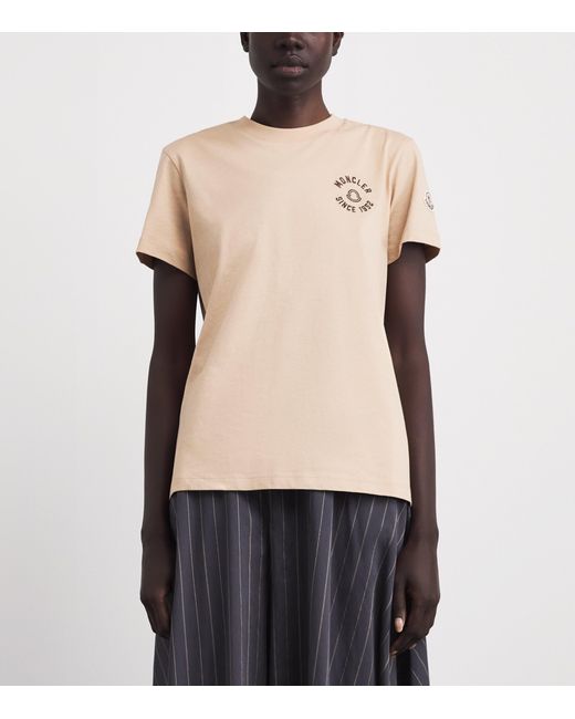 Moncler Natural Cotton Logo Embroidered T-Shirt