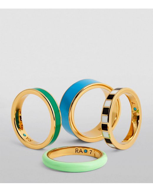Roxanne Assoulin Green Gold-plated Cool Pools Banded Rings (set Of 4)