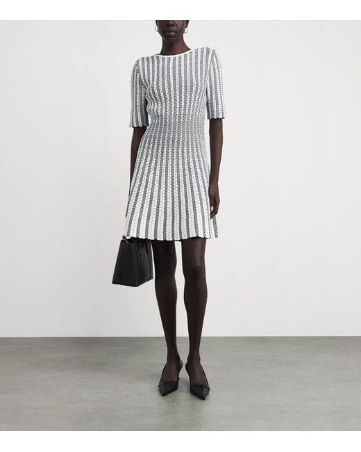 Valentino Gray Knitted Stripe Mini Dress