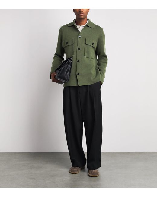 Allude Green Virgin Wool-Cashmere Overshirt for men