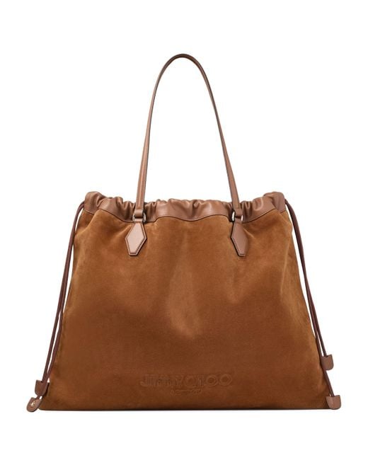Jimmy Choo Brown Large Suede Drawstring Tote Bag