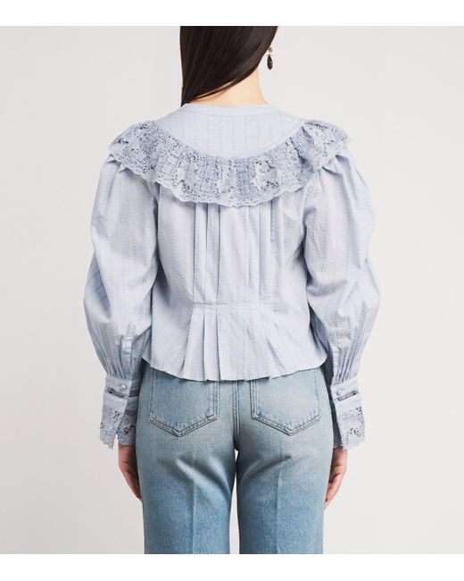 Ulla Johnson Blue Cotton Lace-Trim Esther Blouse