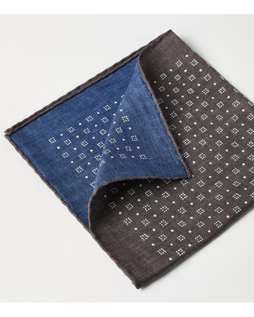 Brunello Cucinelli Blue Silk Patterned Pocket Square for men