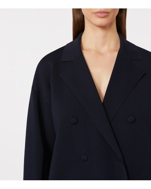 Max Mara Blue Knit Double-Breasted Blazer