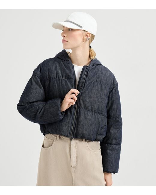 Brunello Cucinelli Blue Cotton Padded Jacket