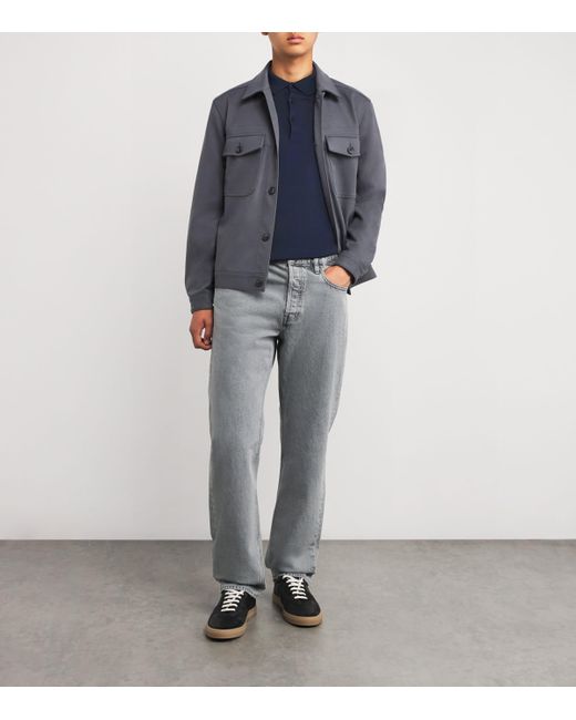 John Smedley Blue Cotton-Cashmere Elias Polo Shirt for men