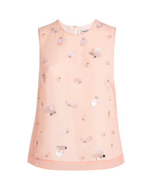 Jonathan Simkhai Pink Embellished Organza Celia Top