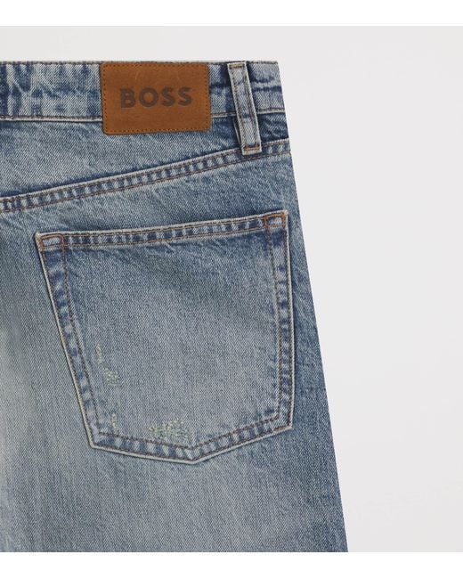 Boss Blue Stonewashed Straight Jeans for men