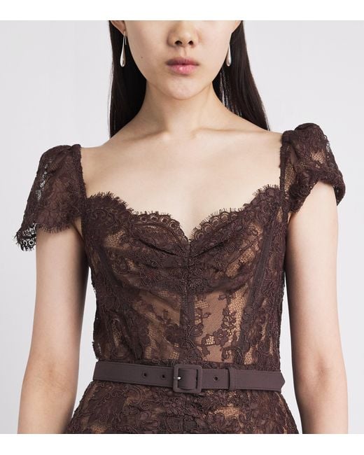 Self-Portrait Brown Lace Floral Midi Dress