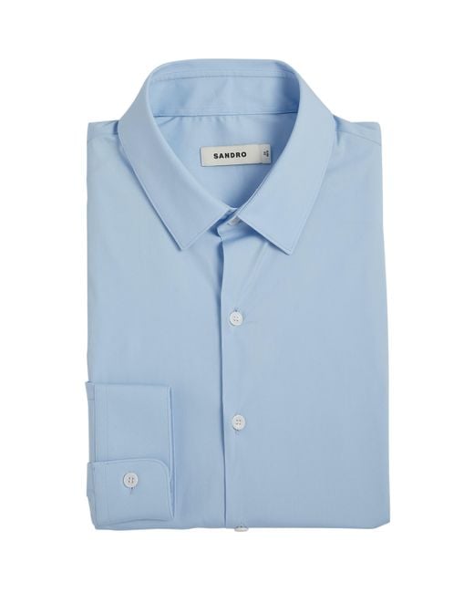 Sandro Blue Cotton-Blend Point-Collar Shirt for men