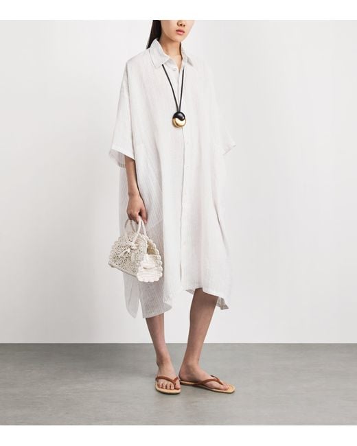 Eskandar White Linen-Blend Stripe Midi Shirt Dress