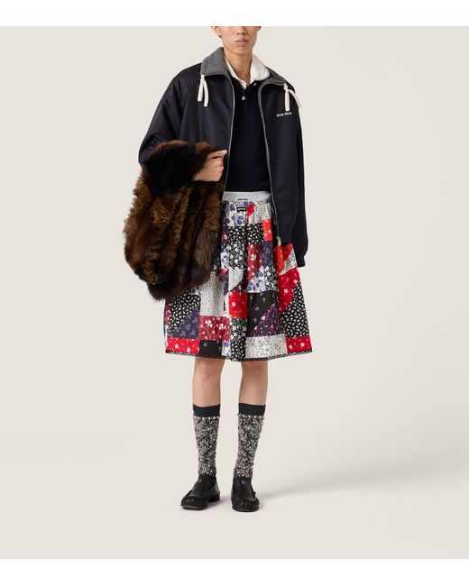 Miu Miu Red Poplin Printed Midi Skirt