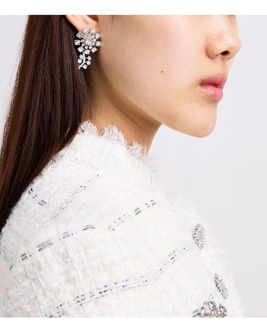 Self-Portrait Natural Crystal-Embellished Floral Drop Earrings