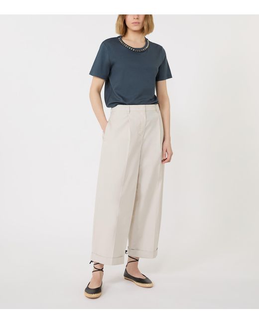 Max Mara Blue Embellished Jersey T-Shirt