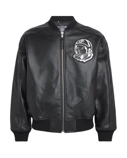 BBCICECREAM Black Leather Astro Bomber Jacket for men