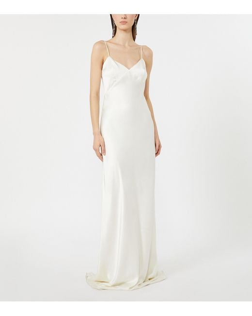 Max Mara White Silk V-Neck Maxi Dress