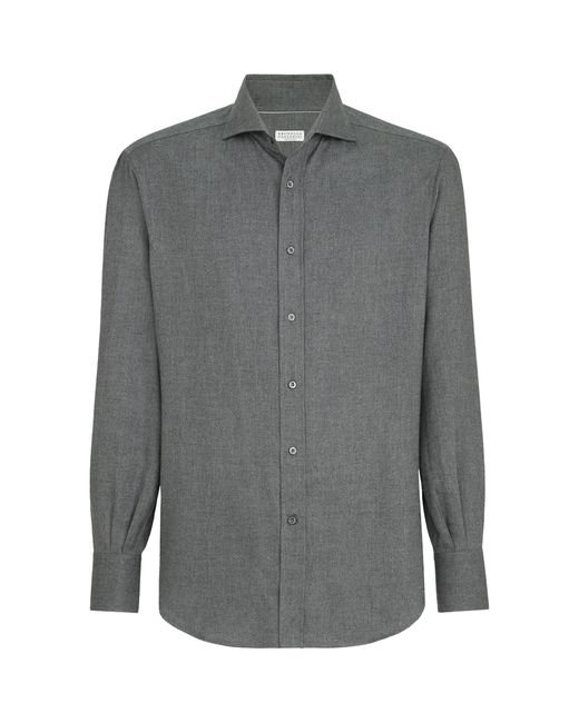 Brunello Cucinelli Gray Cotton-Blend Flannel Shirt for men
