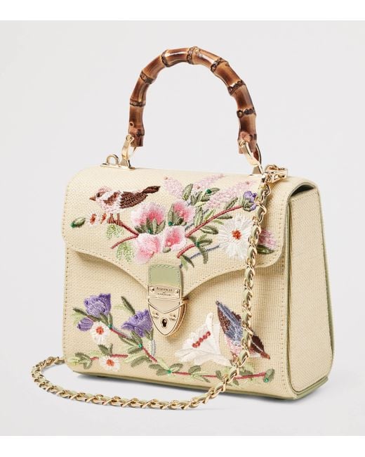 Aspinal Metallic Raffia Floral Embroidery Mayfair Bag