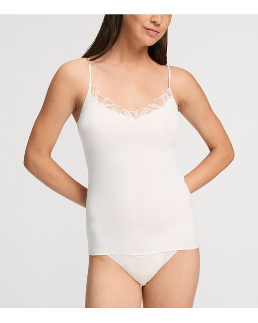 Hanro White Cotton Rosaria Tank Top