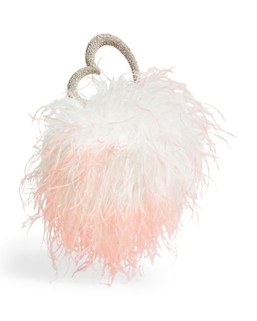 L'ALINGI Natural Crystal-embellished Feather Clutch Bag