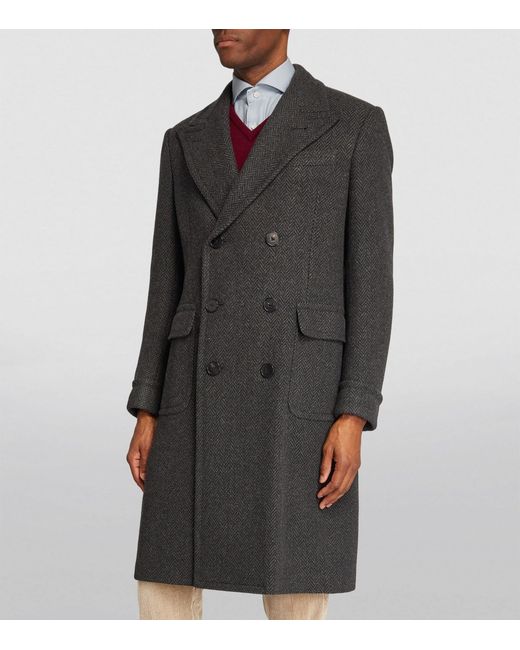 Ralph Lauren Purple Label Cashmere Herringbone Overcoat in Black for ...