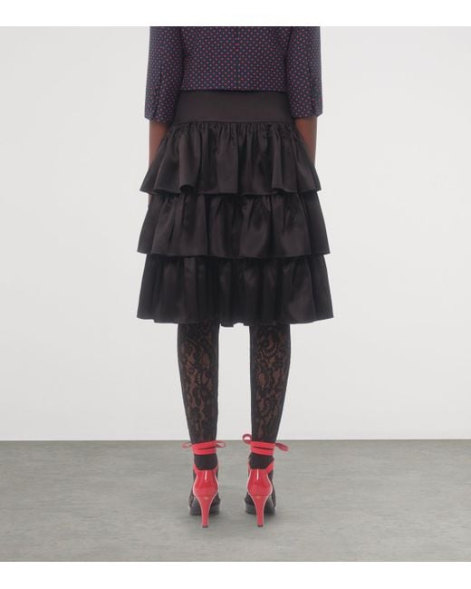 Valentino Black Satin Tiered Midi Skirt
