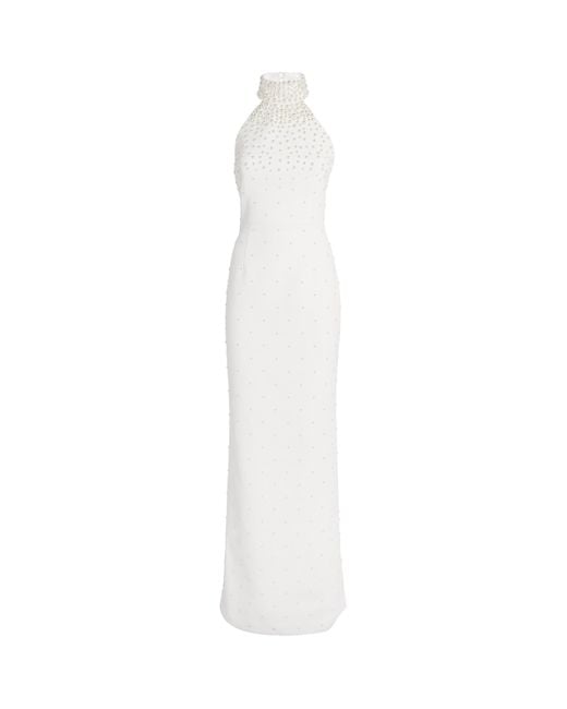 Rebecca Vallance White Crêpe Faux Pearl-Embellished La Peregrina Gown