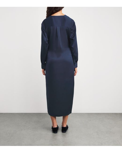 Polo Ralph Lauren Blue Satin Midi Shirt Dress