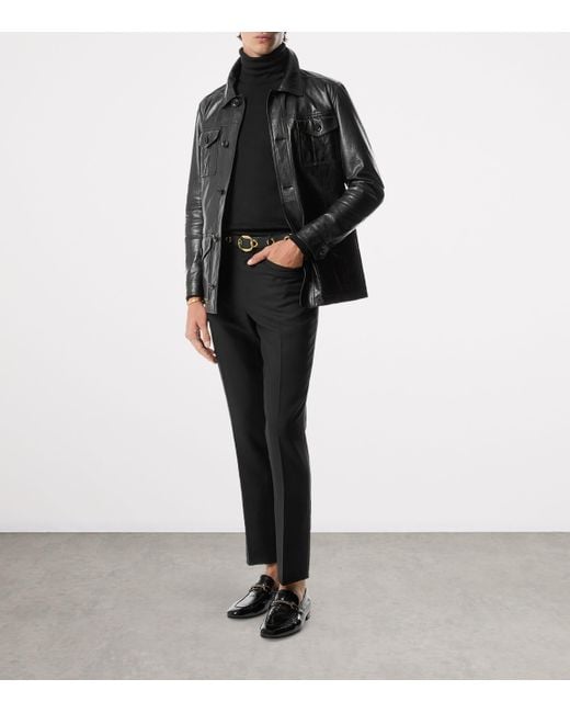 Tom Ford Black Leather Safari Shirt Jacket for men