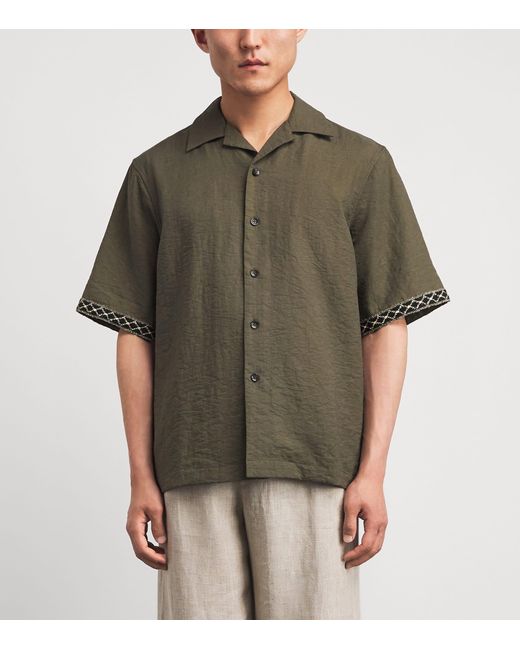 Commas Green Embroidered Resort Shirt for men